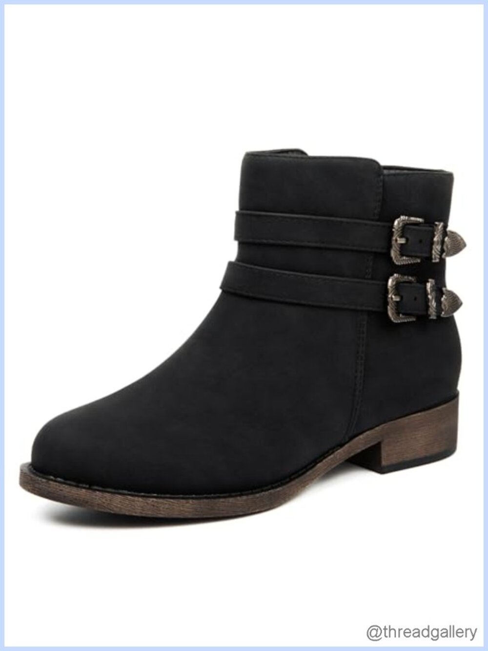 Women's Ankle Boots Faux Leather Low Heel Side Zip Western Booties